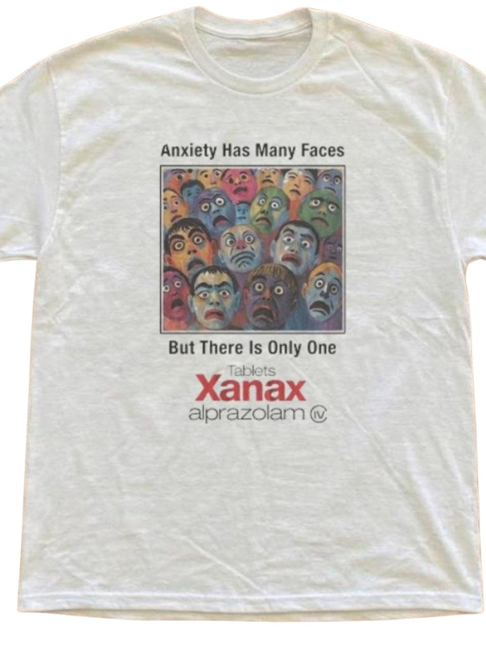 Gildan White Xanax Graphic Tee with Multicolor Faces, Gift For Her, For Him